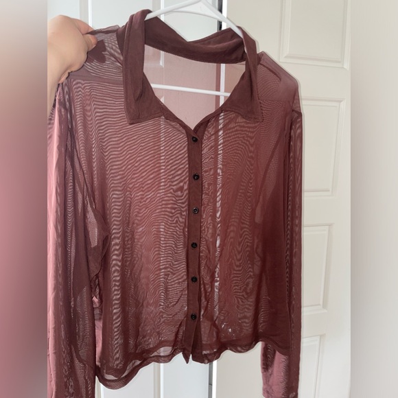 brown see through button up - Picture 2 of 2